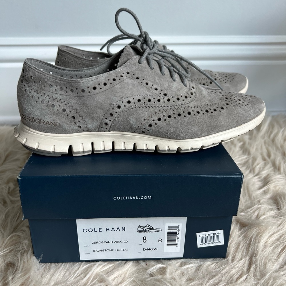 Cole Haan ZeroGrand winged oxford grey suede US8 women’s